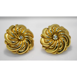 Par de aros oro 18 kilates brillantes clip flores 11,3 gr