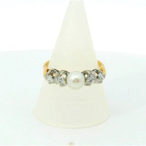 Antiguo anillo europeo oro 18k platino brillantes perla