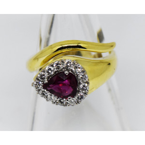 Importante anillo rubi natural brillantes oro 18 K serpiente