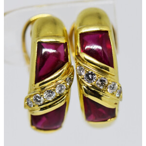 Par De Aros Belgiorno Oro 18k Rubies Brillantes 13,5 Gr