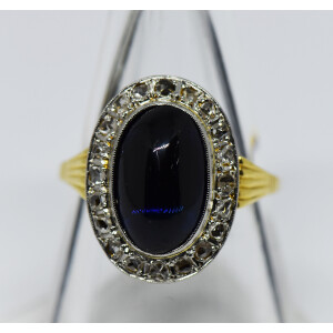 Anillo Antiguo Oro 18k Zafiro Cabullon Brillantes 8 Gr