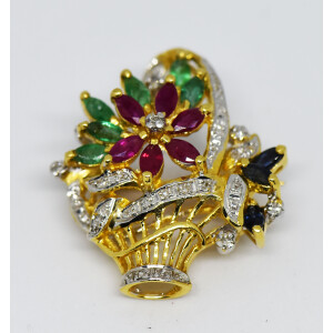 Broche Antiguo Oro 18k Rubies ,esmeraldas,brillantes,zafiro