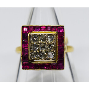 Anillo Antiguo Europeo Oro 18k Rubies Brillantes 4,5 Gr