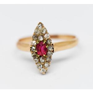 Anillo Marquiz Antiguo Oro 18k Platino Brillante Zafiro Rosa