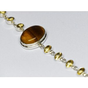 Pulsera De Diseño Moderno Plata 925-ojo De Tigre-topacio