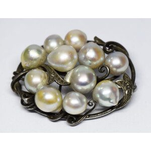 Broche Antiguo Plata Perlas Barrocas