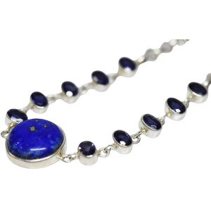Pulsera De Plata 925 Lapiz Lazuli Cabullon-zafiros 17,1 Gr