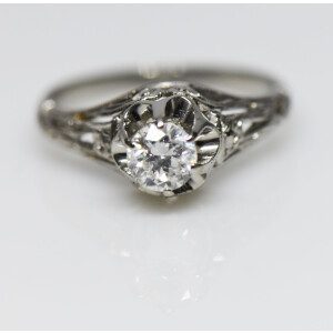 Anillo Solitario Antiguo Platino 950 Brillantes 0,40 Ct