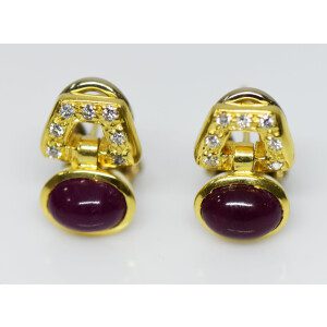 Par De Aros Franceses Oro 18k Brillantes , Rubies Cabullon