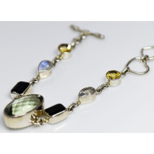 Pulsera Plata 925 Topacio- Moonstone-onix- 18,3 Gr