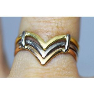 Importante Anillo Moderno Oro 18k 3 Colores Estilo Cartier