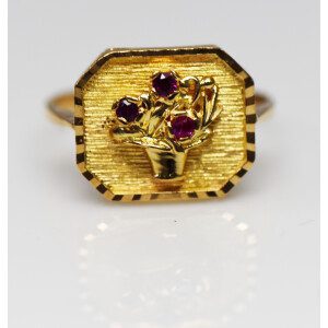 Anillo Antiguo Oro 18k Modelo Canasta Con Rubies