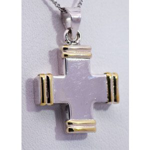 Dije Cruz Plata 900 Y Oro 18k Moderna