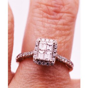 Anillo Moderno Oro Blanco 18k Brillantes Carre Puros