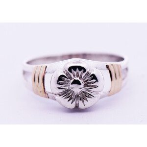 Anillo Moderno Plata Y Oro 18k Flor