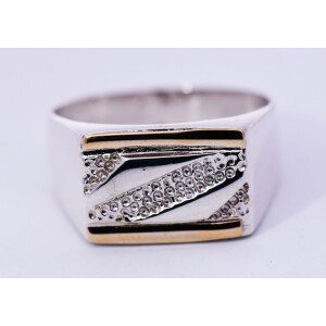 Anillo Moderno Rectangular De Diseño Plata 925 Y Oro 18k De Diseño Plata 925 Y Oro 18k