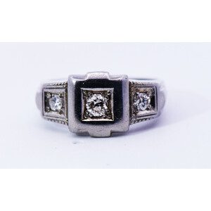 Importante Anillo Tricillo Antiguo Platino 0,25ct Brillantes