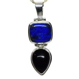 Gran Colgante Art Deco Plata 925 Maciza Lapiz Lazuli Y Onix