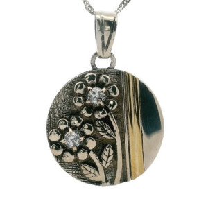 Medalla Plata 925 Y Oro 18k Flores Cubic