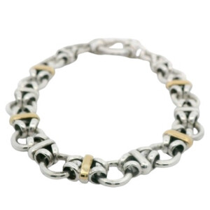 Pulsera Moderna Plata 925 Y Oro 18 K Circulos