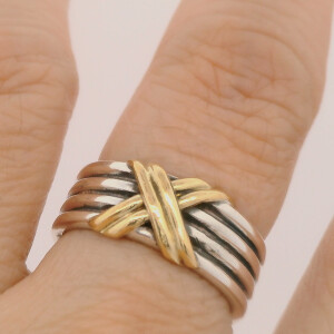Anillo Moderno Plata 925 Y Oro 18 K Modelo X