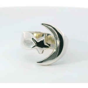 Anillo Moderno Plata 925 Regulable Luna Y Estrella