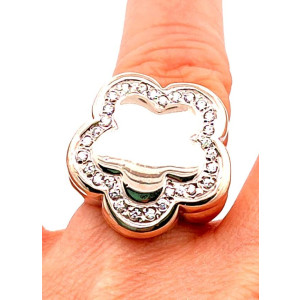 Anillo Moderno Flor Plata 925 Y Oro 18k Cubic