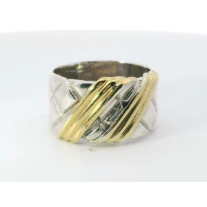 Anillo Moderno Diseño Plata 925 Y Oro 18k