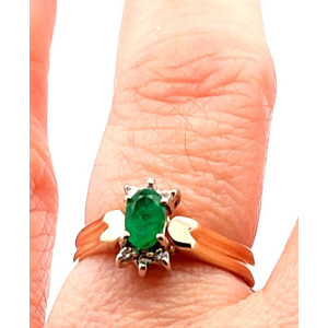 Anillo Esmeralda Natural Y Brillantes Oro 14k