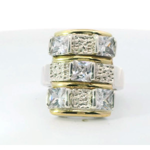 Gran Anillo Moderno Plata Y Oro Cubic Diseño