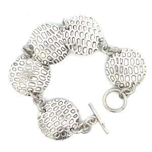 Gran Pulsera Circulos Bombe Cincelados Plata 925