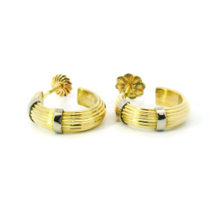 Par De Aros Modernos Oro 18k Media Argollas Combinadas