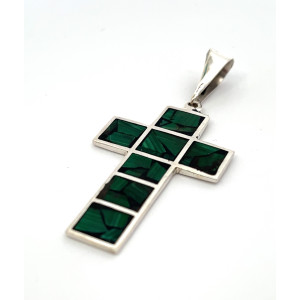 Hermoso Colgante Cruz Mexicana Plata 925 Turquesas Verdes