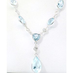 Gargantilla Francesa Platino 950 Agua Marina Brillantes