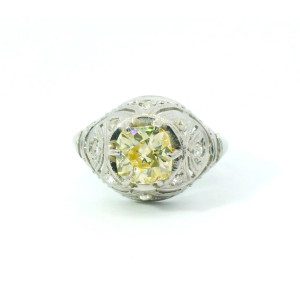 Anillo Solitario Platino Brillante 1 Kilate Fancy Amarillo