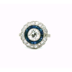 Anillo Antiguo Art Deco Platino 950 Brillantes Zafiros