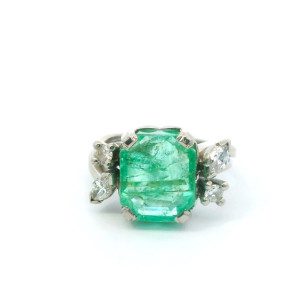 Anillo Platino 950 Macizo Esmeralda Natural Brillantes