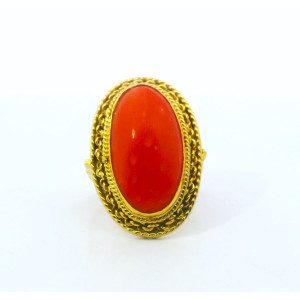 Anillo Frances Oro 18k Coral Oval Rojo 18 Ct