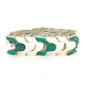 Pulsera Ancha Belgiorno Autentica Plata 900 Malaquita