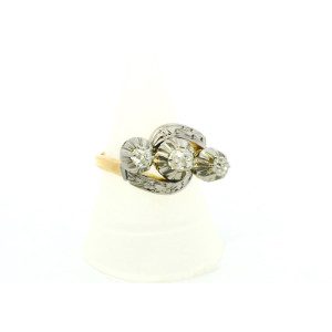 Anillo Antiguo Frances Platino Y Oro 18k 3 Brillantes