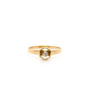 Anillo Solitario Moderno Oro 18k Brillante Exagono