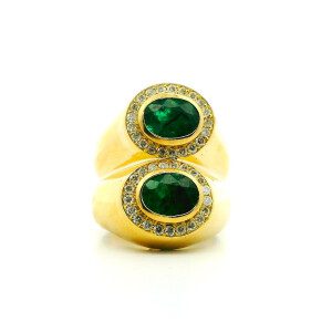 Anillo Moderno Oro 18k Doble Esmeralda Autenticas Brillantes