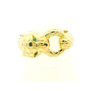 Anillo Moderno Estilo Cartier Pantera Oro 18k Esmeraldas
