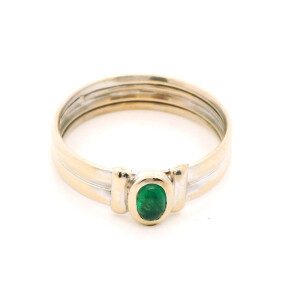 Anillo Moderno Plata 925 Esmeralda Cabullon Central Natural