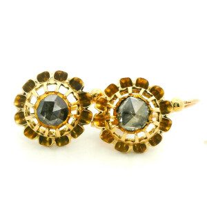 Par De Aros Antiguos Oro 18k 1 Kilate Brillantes Año 1880