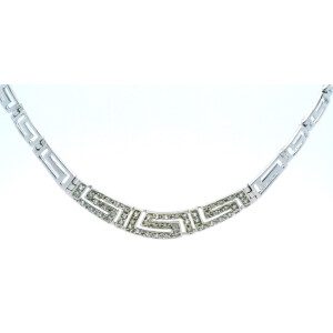 Gargantilla Moderna Plata 925 Zafiros Blancos Guarda Griega