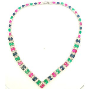 Gargantilla Plata 925 Zafiros Azules Esmeraldas Y Rubies