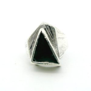 Anillo Diseño Geometrico Plata 925 Onix Triangulo