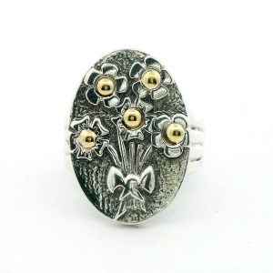 Anillo Moderno Oval Plata 925 Oro 18k Ramo De Flores
