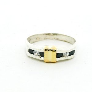 Anillo Moderno Plata 925 Y Oro 18k Zafiros Blancos Y Azules
